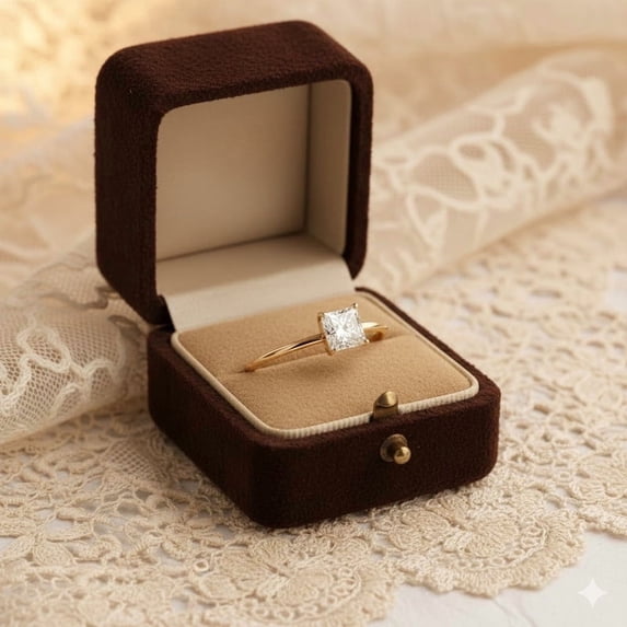 Jewelerix 10K Gold Moissanite Diamond Engagement Ring 1 CT Princess Cut Comfort Fit Ring Valentine's Surprise Gift