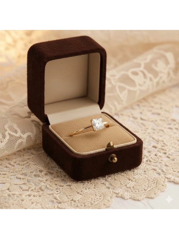 10K Gold Moissanite Diamond Engagement Ring 1 CT Princess Cut Comfort Fit Ring Valentine's Surprise Gift