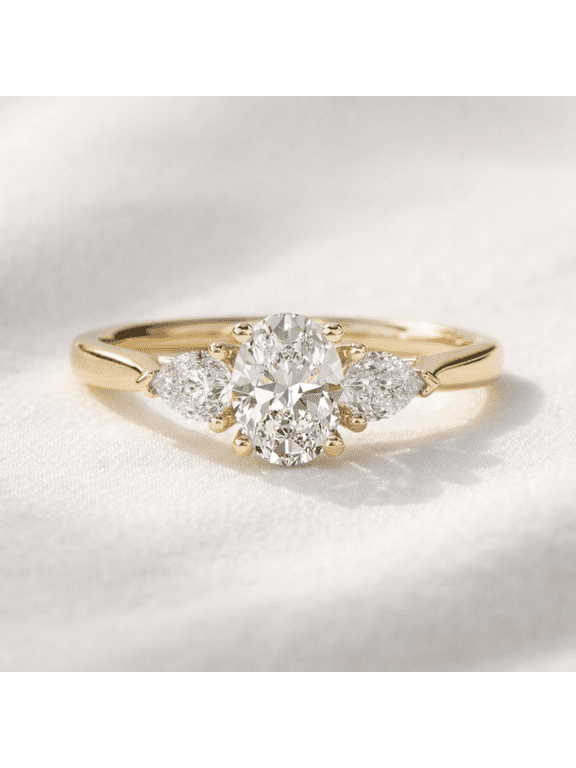 10K Vermeil Gold Three-Stone Oval-Cut Ring with Moissanite Side Stones – Perfect Engagement, Anniversary or Birthday Gift for Love