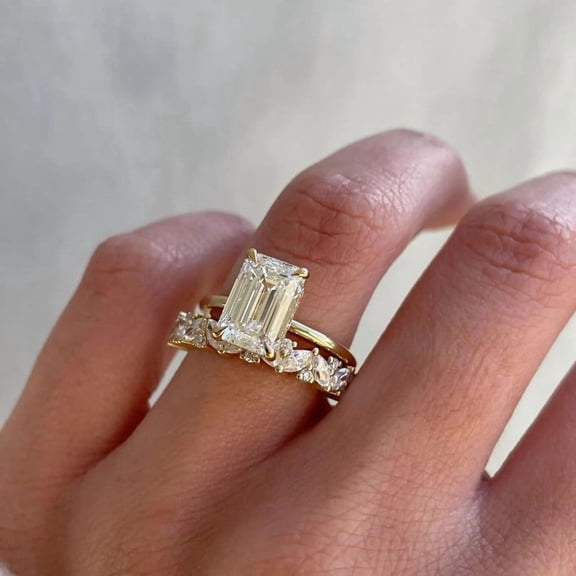 Jewelerix 10K Yellow Gold Anniversary Ring 3 CT Moissanite Diamond Ring Emerald Cut Ring Best Engagement Ring