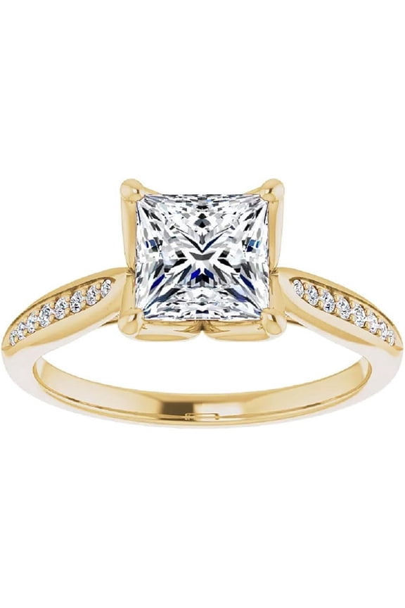 10K Yellow Gold Engagement Ring 1.5 CT Princess Cut Moissanite Diamond Ring Wedding Promise Rings for Her