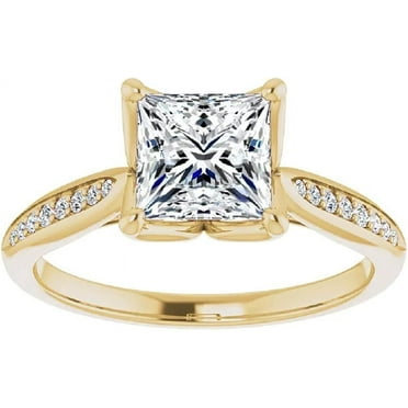 Jewelerix 10K Yellow Gold Engagement Ring 1.5 CT Princess Cut Moissanite Diamond Ring Wedding Promise Rings for Her
