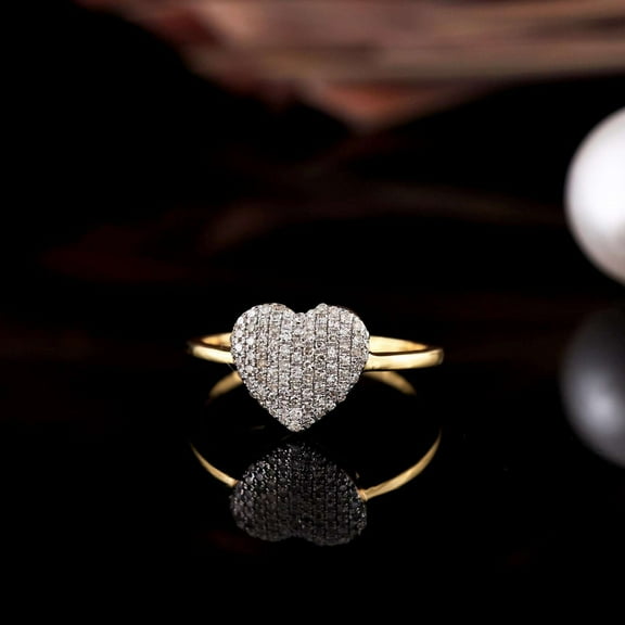 Jewelerix 10K Yellow Gold Plated Heart Shape Diamond Ring – Pave Setting Wedding Cluster Ring for Women