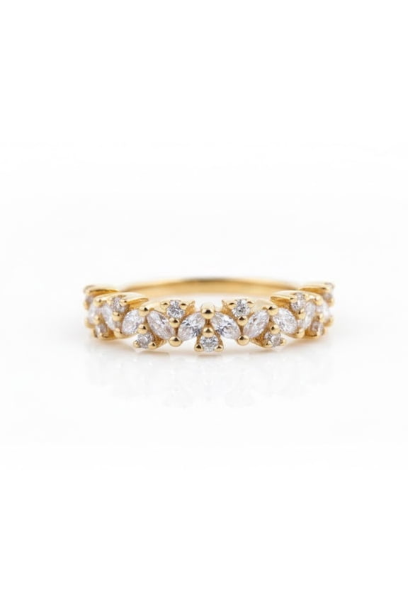 10K Yellow Gold Vermeil Moissanite Marquise & Round Cut Ring Stackable Eternity Wedding Band for Women, Proposal Ring