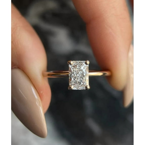 Jewelerix 14K Gold Plated Minimalist Moissanite Ring Radiant Cut Solitaire Engagement Ring Dainty Modern Proposal Ring Elegant Radiant Diamond Ring