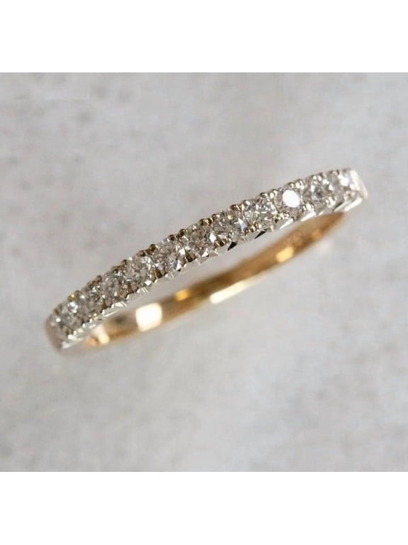 14K Gold Plated Round Diamond Pave Band Ring Delicate Stacking Eternity Ring Dainty Wedding Band Minimalist Anniversary Ring