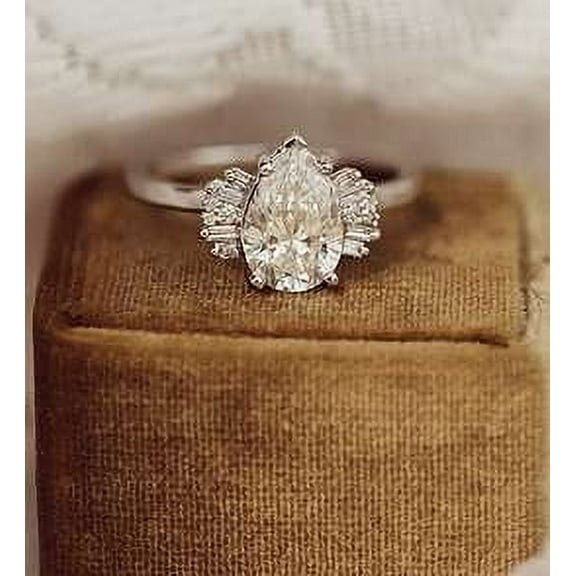 Jewelerix 14K Pear Cut Ring Comfort Fit Ring Moissanite Diamond Engagement Ring 2 CT Wedding Promise Rings for Her