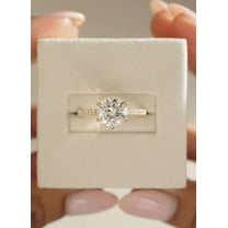 Jewelerix 14K Vermeil Gold Round Solitaire Engagement Ring with Pavé Band, 1.5 Carat Moissanite Diamond, Classic 6-Prong Setting Wedding Ring