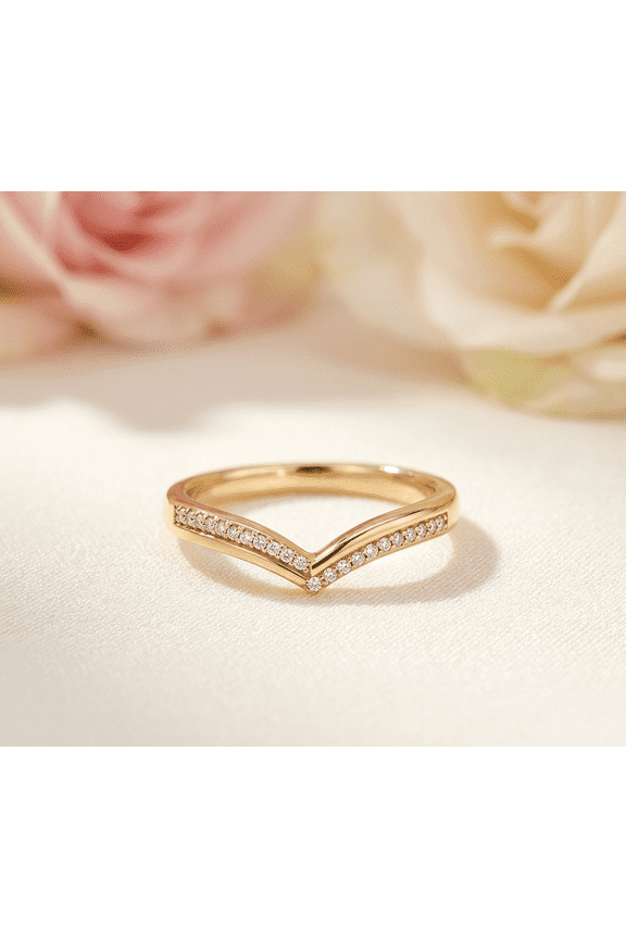 14K Vermeil Yellow Gold Engagement Ring V Shape Moissanite Diamond Wedding Band Dainty Brilliant Round Cut Proposal Jewelry Gift