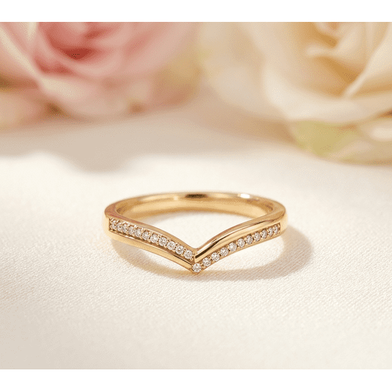 Jewelerix 14K Vermeil Yellow Gold Engagement Ring V Shape Moissanite Diamond Wedding Band Dainty Brilliant Round Cut Proposal Jewelry Gift