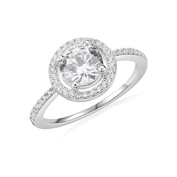 Jewelerix 14K White Gold Halo Round Cut Ring Handmade Jewelry Moissanite Diamond Engagement Ring Bridal Wedding Gift For Her