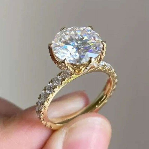 Jewelerix 14K White Gold Halo Round Cut Ring Handmade Jewelry Moissanite Diamond Engagement Ring Bridal Wedding Gift For Her