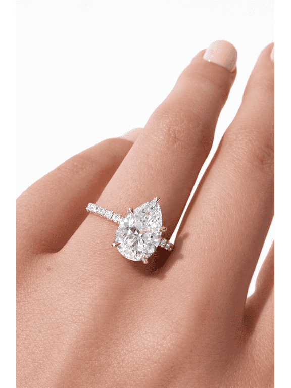 14K White Gold Pear Shaped Moissanite Engagement Ring with Pave Band for Women, Birthday Gift