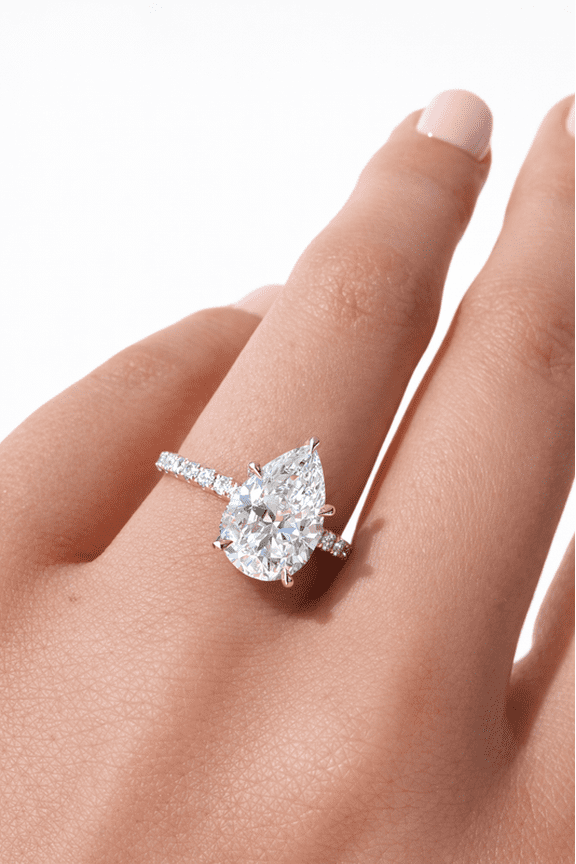 14K White Gold Pear Shaped Moissanite Engagement Ring with Pave Band for Women, Birthday Gift