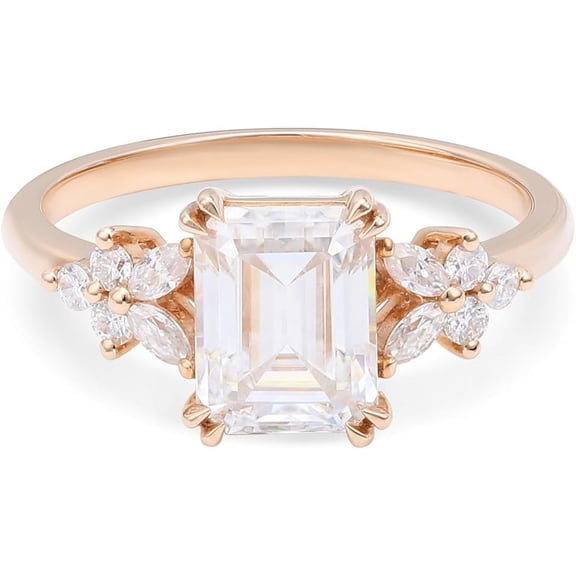 Jewelerix 14K White/Yellow/Rose Gold Ring Emerald Cut Moissanite Diamond Engagement Ring 2 CT Promise Bridal Ring