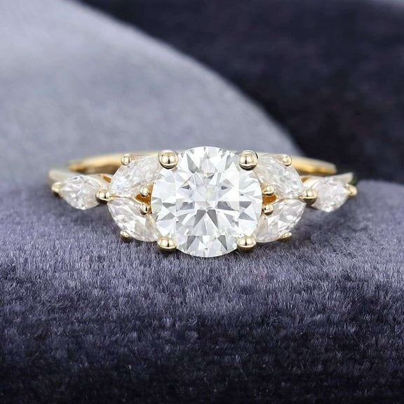 Jewelerix 14K Yellow Gold Ring 2 CT Round Cut Ring Moissanite Diamond Engagement Ring Unique Promise Rings for Her