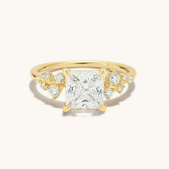 Jewelerix 14K Yellow Gold Ring princess Cut Moissanite Engagement Ring 1.30 CT Anniversary Gift for Women