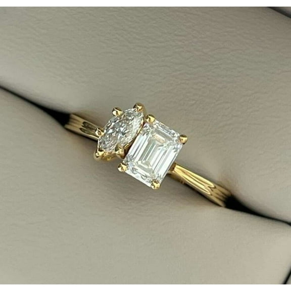 Jewelerix 14K Yellow Gold Vermeil Anniversary Ring Marquise Cut Engagement Ring Wonderful Handmade Emerald Moissanite Proposal Promise Day Ring