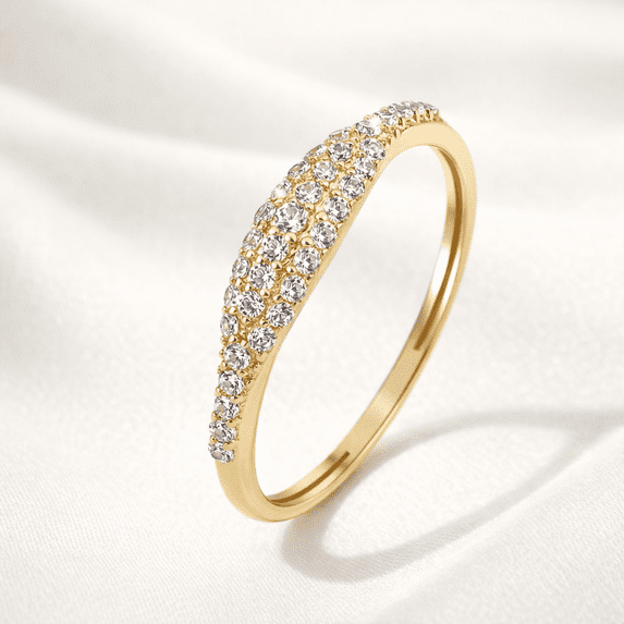 Jewelerix 14K Yellow Gold Vermeil Moissanite Pavé Ring | Women’s Round Cut Diamond Wedding Band | Anniversary Promise Ring