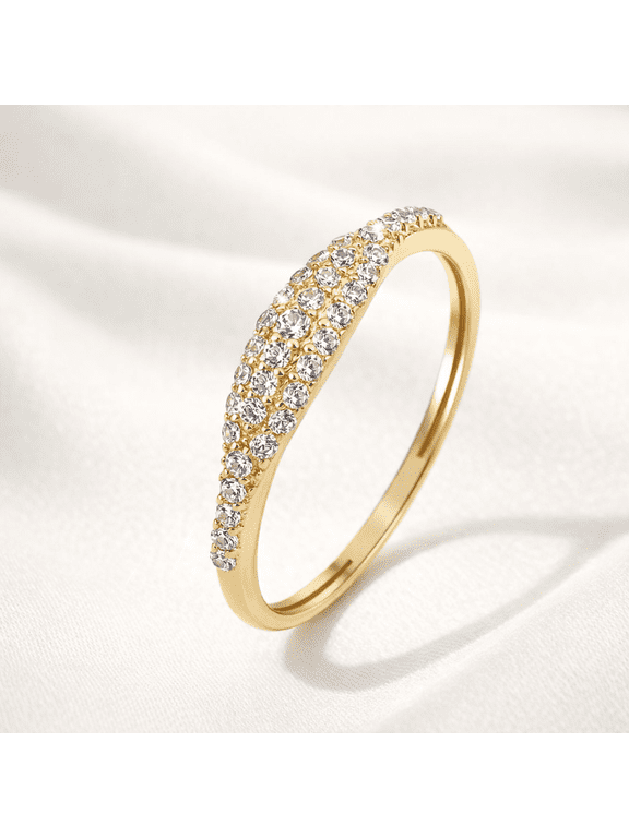14K Yellow Gold Vermeil Moissanite Pavé Ring | Women’s Round Cut Diamond Wedding Band | Anniversary Promise Ring