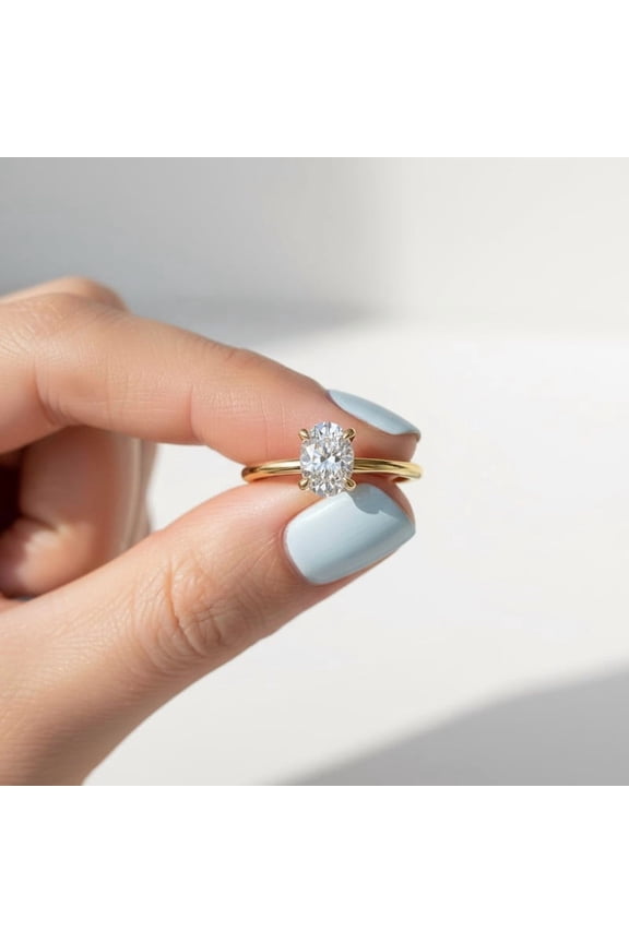 14K Yellow Gold Vermeil Proposal Ring 4 Prongs Oval Cut Birthday Gift Ring Handmade 1 CT Moissanite Engagement Promise Gift Ring