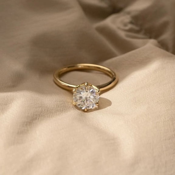 Jewelerix 14K Yellow Gold Vermeil Solitaire Ring Round Cut Center Stone Elegant Engagement Ring Moissanite Diamond Promise Jewelry for Women