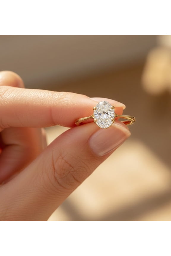 14K Yellow Gold Vermeil Wedding Promise Ring Oval Shape Engagement Ring Timeless Moissanite Simple Solitaire Proposal Gift Ring