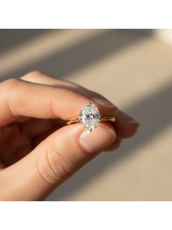 14K Yellow Gold Vermeil Wedding Ring Six Prongs Oval Shape Proposal Ring Elegant Moissanite Diamond Perfect Engagement Ring