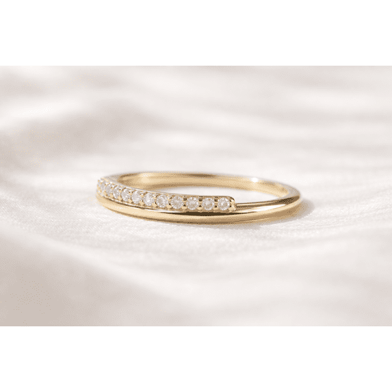 Jewelerix 14K Yellow Vermeil Gold Round Moissanite Stackable Wedding Band Ring | Minimalist Anniversary Promise Gift for Her