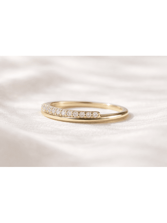 14K Yellow Vermeil Gold Round Moissanite Stackable Wedding Band Ring | Minimalist Anniversary Promise Gift for Her