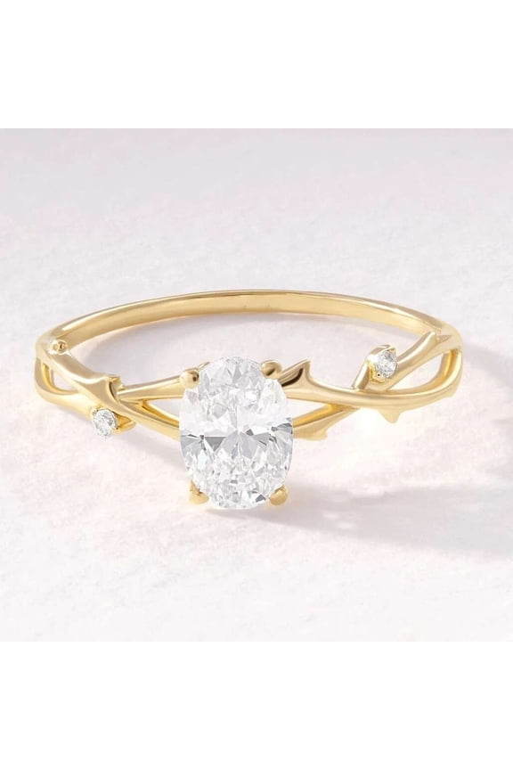 14K Yellow,White Gold Vermeil Ring Oval Cut Engagement Solitaire Ring Moissanite Bridal Wedding Jewelry for Women's