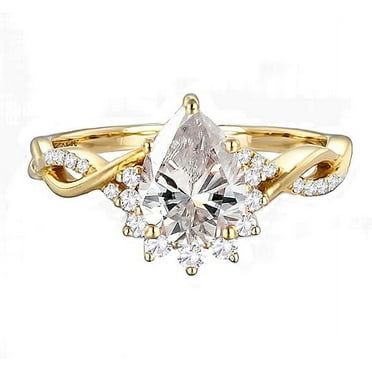 Jewelerix 18K Gold 1.50 CT Pear Cut Engagement Ring with Real Diamond for Women Birthstone Wedding Promise Rings for Her