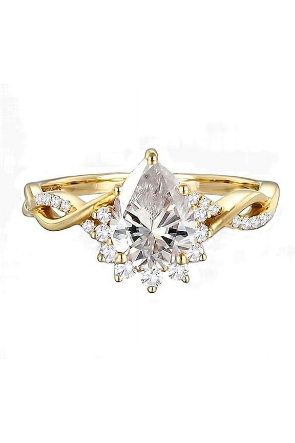 18K Gold 1.50 CT Pear Cut Engagement Ring with Real Diamond for Women Birthstone Wedding Promise Rings for Her