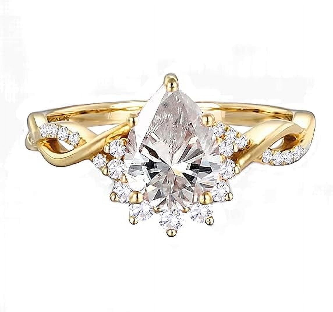 Jewelerix 18K Gold 1.50 CT Pear Cut Engagement Ring with Real Diamond for Women Birthstone Wedding Promise Rings for Her