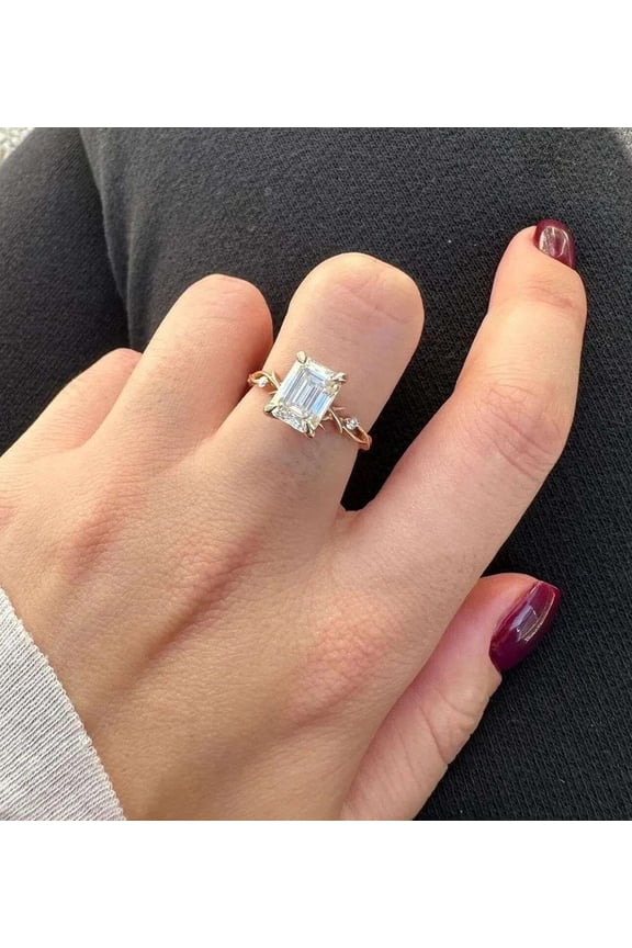 18K Plated Moissanite Diamond Engagement Ring 2 CT Emerald Cut Ring Gorgeous Forever One Birthday Gift Ring