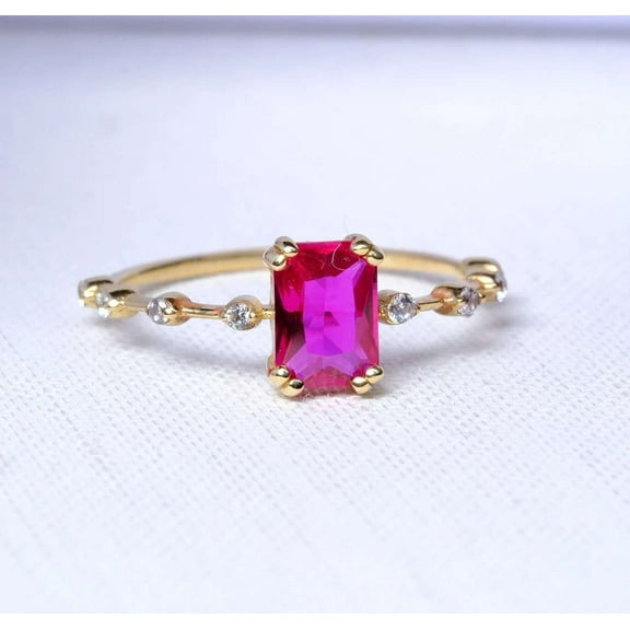 Jewelerix 18K Plated Yellow Gold Ring 1.50 CT Radiant Cut Ring Special Moissanite Diamond Engagement Ring Proposal Promise Rings for Her