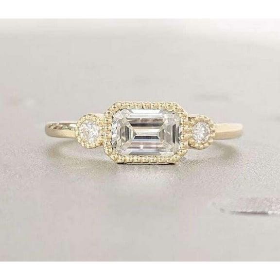 Jewelerix 18K Yellow Gold Ring 2 CT Moissanite Diamond Engagement Ring Amazing Emerald Cut Anniversary Promise Ring Gift for Her