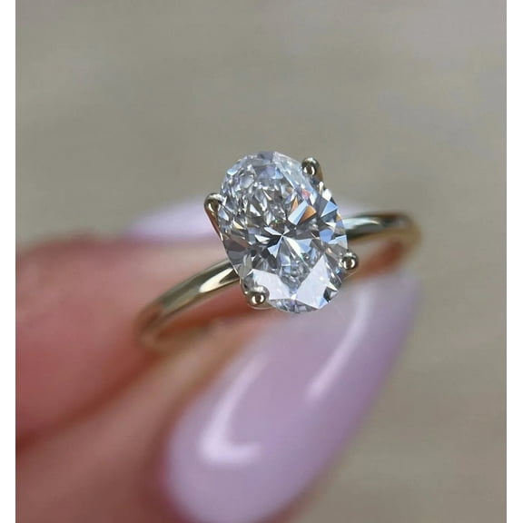 Jewelerix 2.50 Carat Oval Cut Moissanite Engagement Ring for Women, 14K Yellow Gold Solitaire Ring, Classic 4-Prong Setting, Hypoallergenic Bridal Jewelry