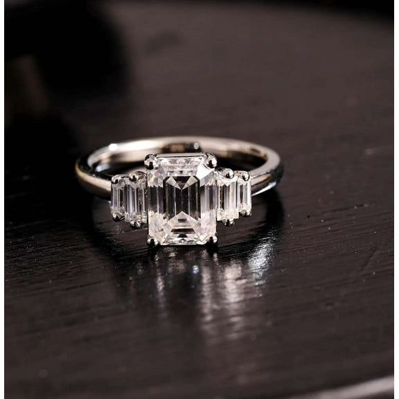 Jewelerix 2 CT Emerald Cut Ring 925 Sterling Moissanite Diamond Engagement Ring Proposal Luxurious Wedding Ring for Her