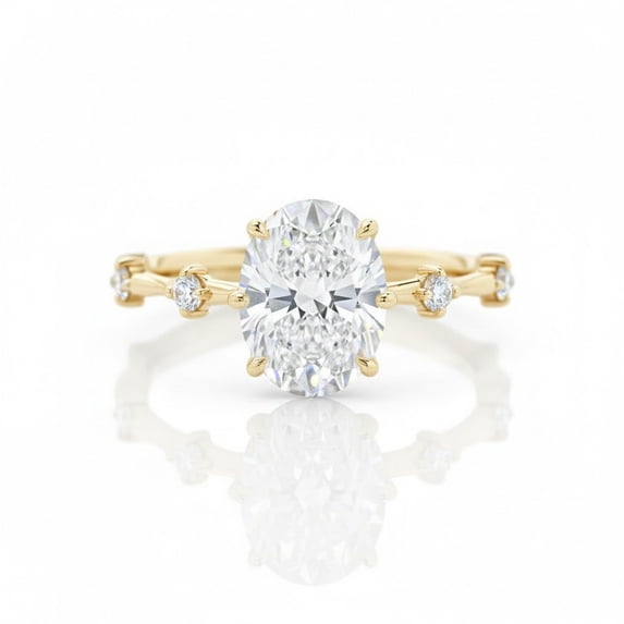 Jewelerix 2 CT Oval Cut Moissanite Engagement Ring in 10K Yellow Gold with Diamond Accents, Wedding Promise Ring