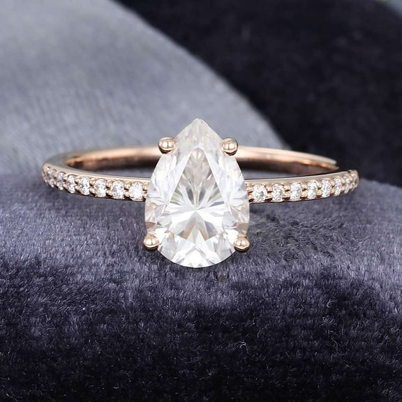 Jewelerix 2 CT Pear Cut Ring Plated Rose Gold Pave Moissanite Diamond Engagement Ring Proposal Comfort Fit Forever one Her Birthday Gift Ring