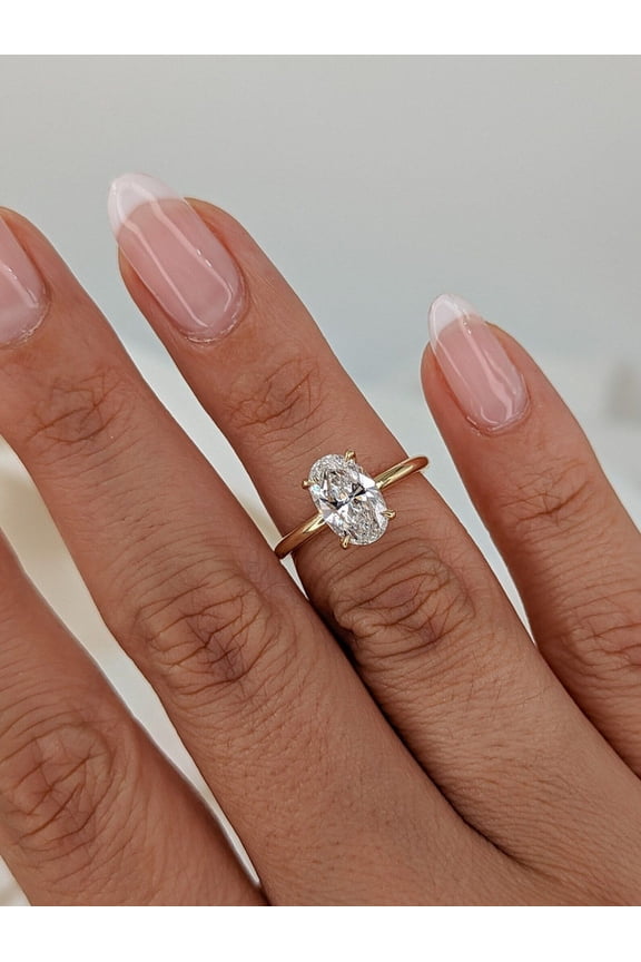 2 Carat Oval Cut Moissanite Engagement Ring for Women – 14K Yellow Gold Solitaire Ring, Classic Minimalist Bridal Jewelry Gift