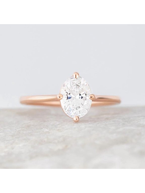 2 Carat Oval Cut Moissanite Engagement Ring for Women Solid 10K Rose Gold Solitaire Ring Classic Minimalist Ring Wedding Promise Ring