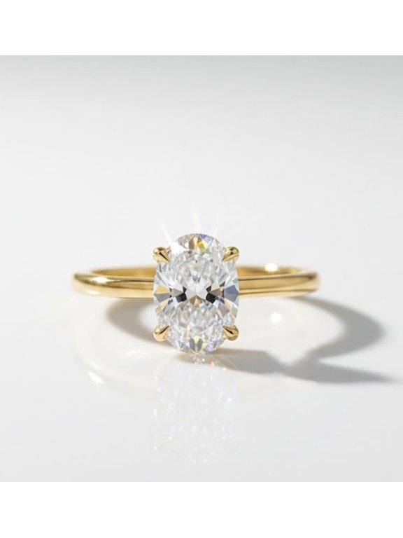 2 Ct Oval Cut Moissanite Solitaire Engagement Ring, 10K Yellow Gold Ring, 4-Prong Classic Proposal Ring for Women