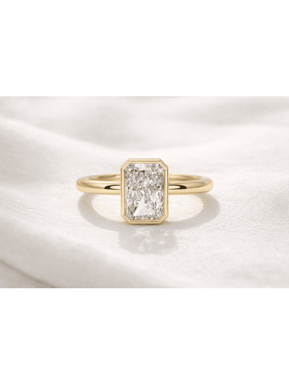 2 Ct Radiant Cut Moissanite Bezel Set Solitaire Ring, 14K Yellow Gold Vermeil, Wedding Proposal Ring