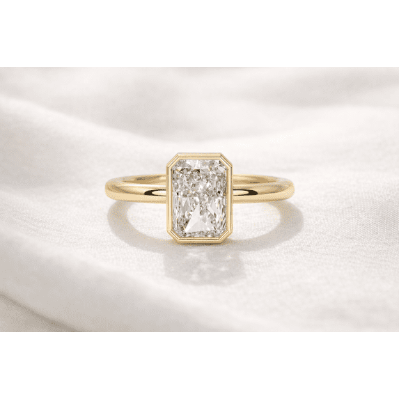 Jewelerix 2 Ct Radiant Cut Moissanite Bezel Set Solitaire Ring, 14K Yellow Gold Vermeil, Wedding Proposal Ring