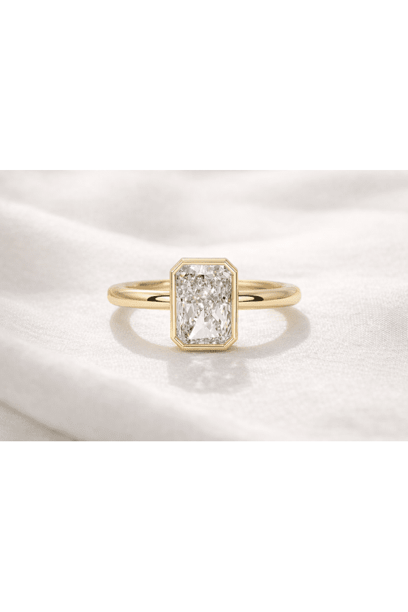 2 Ct Radiant Cut Moissanite Bezel Set Solitaire Ring, 14K Yellow Gold Vermeil, Wedding Proposal Ring