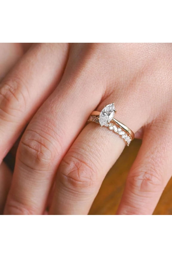 3 CT Marquise Cut Ring Plated Yellow Moissanite Diamond Engagement Ring Bridal Double Band Wedding Ring