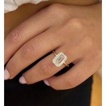 Jewelerix 3 Carat Emerald Cut Moissanite Engagement Ring for Women, 10K Yellow Gold Vermeil, Large Solitaire Ring, 4-Prong Setting, Anniversary or Christmas Gift
