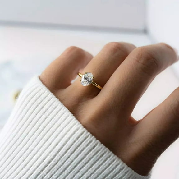 Jewelerix 4 Prongs Moissanite Promise Ring 10K /14K Yellow Gold Vermeil Wedding Ring Classic Oval Cut Solitaire Engagement Ring for Her